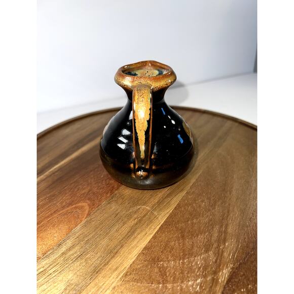 Hand Slung Studio Art Pottery Small Pitcher Dark Brown Glaze W/Areas Of Lt Brown - Picture 5 of 10